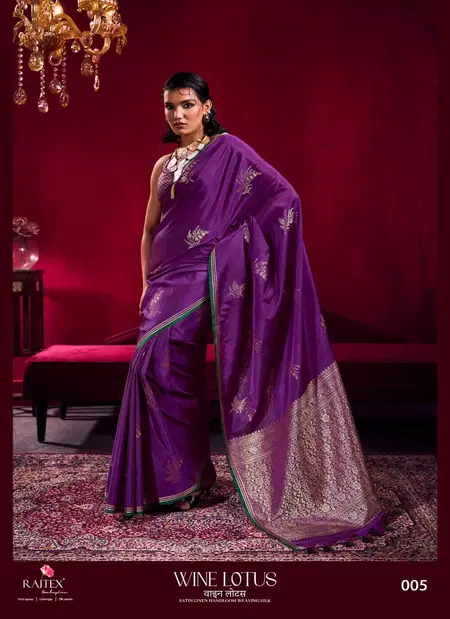 Wine Lotus By Girnar Satin Linen Handloom Weaving Silk Saree
